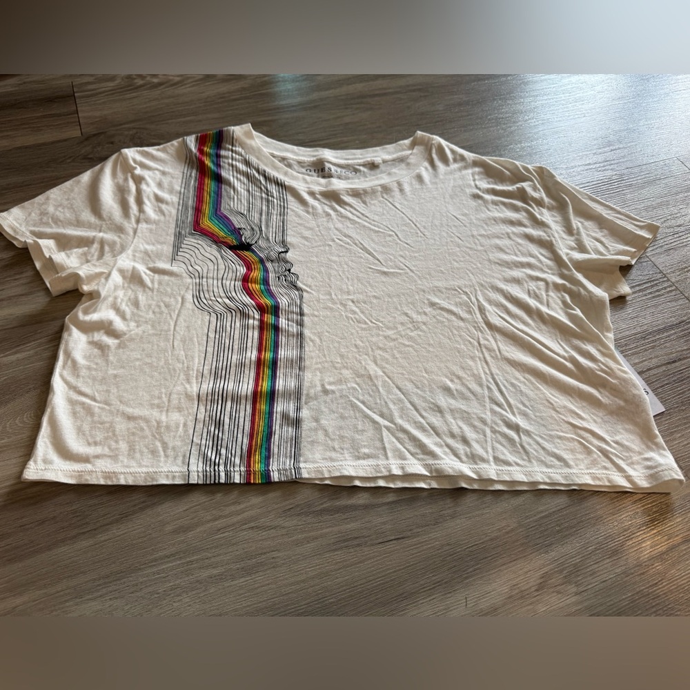 GUESS ECO CROPPED RAINBOW FACE TOP
